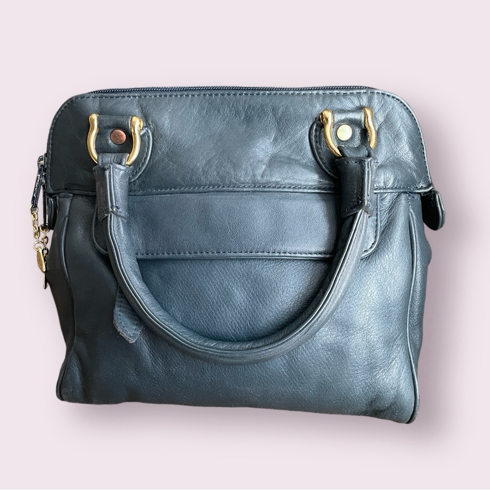Dark Slate Blue Brio! Leather Purse Adjustable Length Shoulder Bag Vintage Hobo